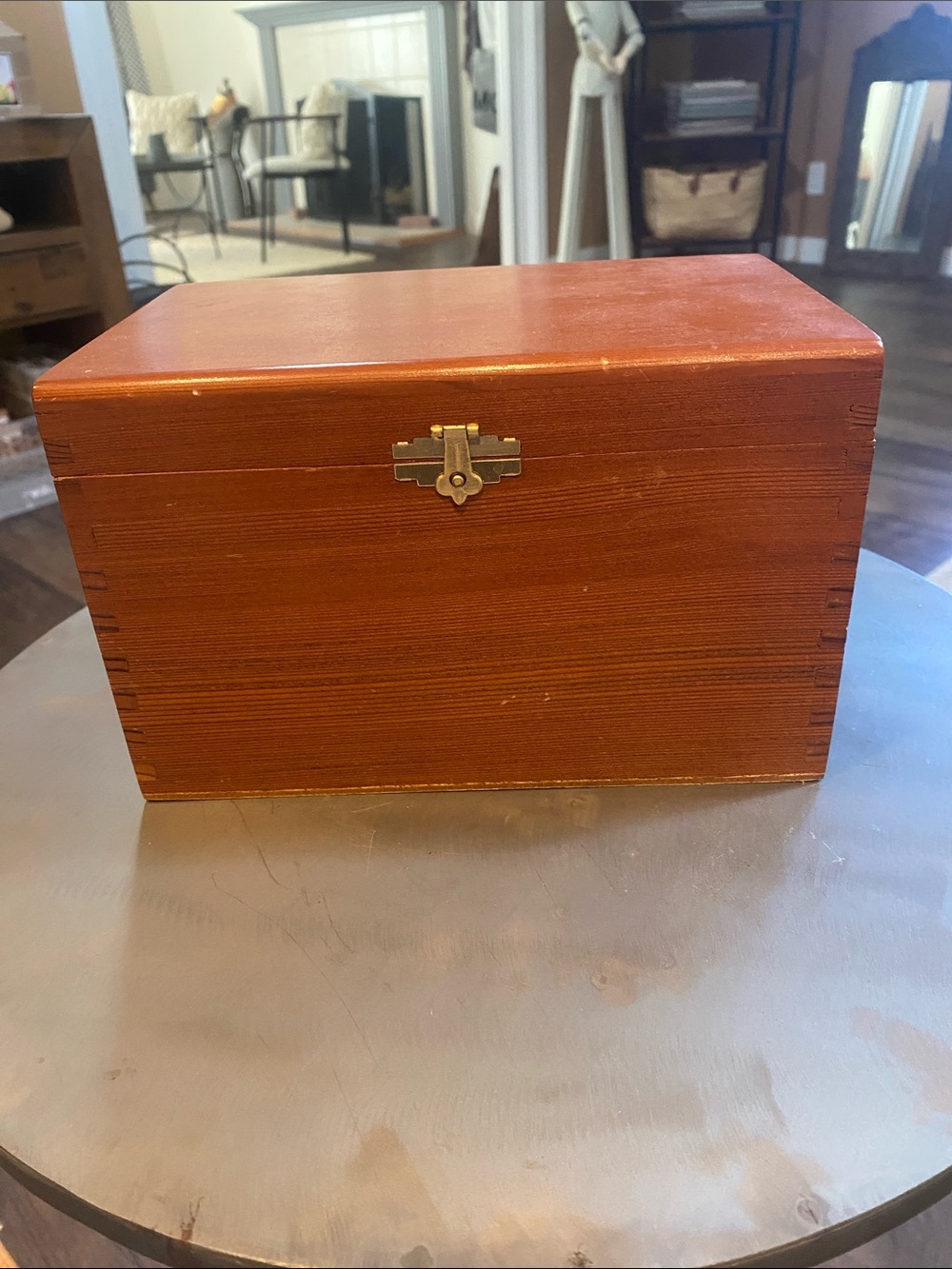 Classic Wooden Jewelry Box Chest in Brown. 81/2” across. 5 1/2down